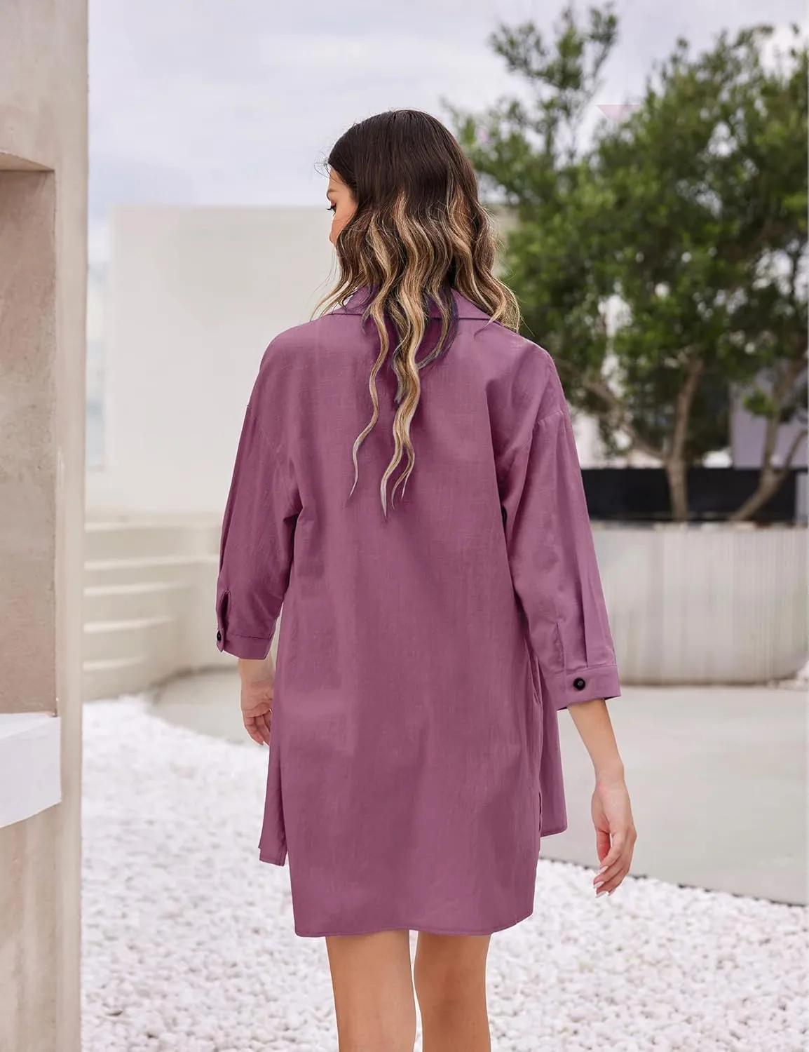 Zeagoo Women’s 2 Piece Lounge Tracksuit Outfit Sets Cotton Linen High Low Shirt and Drawstring Casual Shorts Set