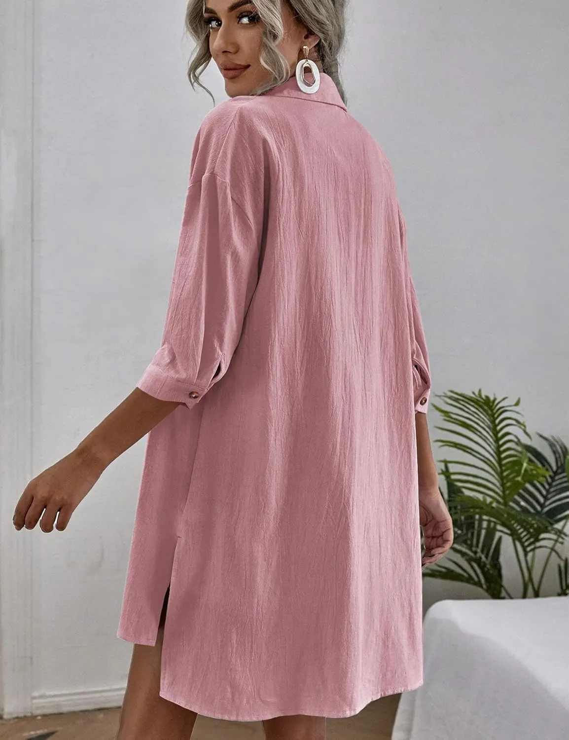 Zeagoo Women’s 2 Piece Lounge Tracksuit Outfit Sets Cotton Linen High Low Shirt and Drawstring Casual Shorts Set