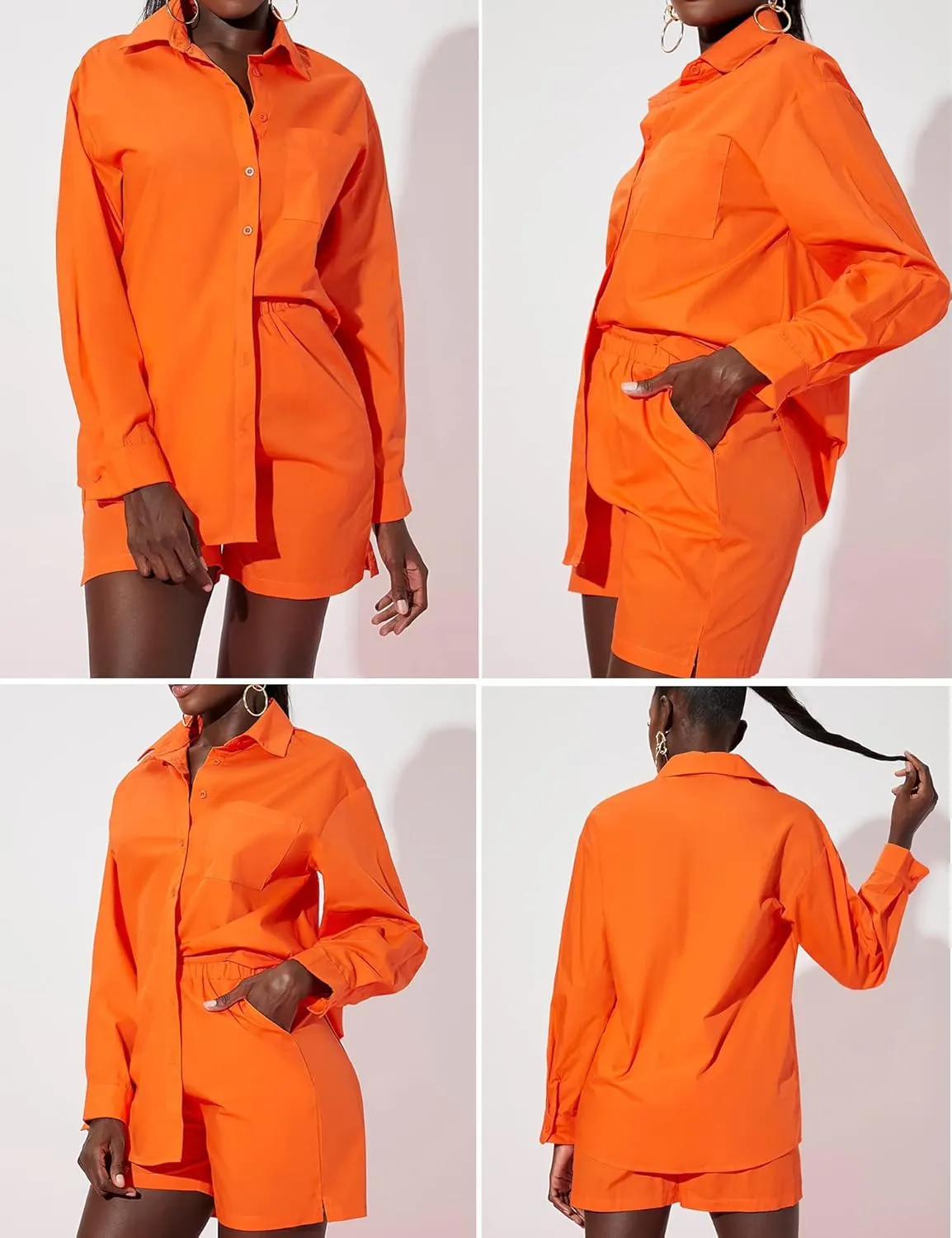 Zeagoo Women’s 2 Piece Lounge Tracksuit Outfit Sets Cotton Linen High Low Shirt and Drawstring Casual Shorts Set