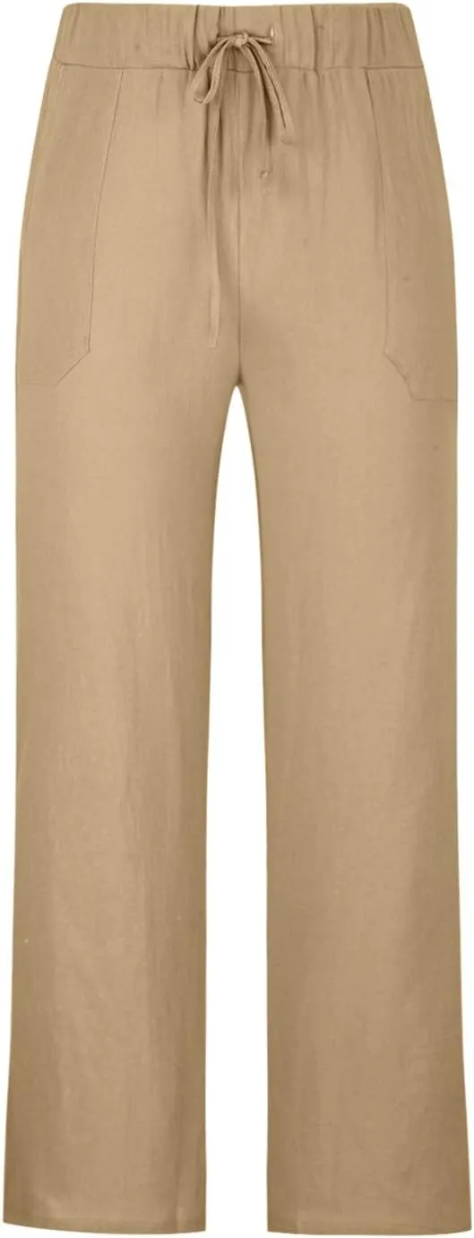 Zeiyignr Cotton Linen Pants for Men Casual Lightweight Wide Leg Yoga Beach Pants Loose Fit with Elastic Waist Drawstring