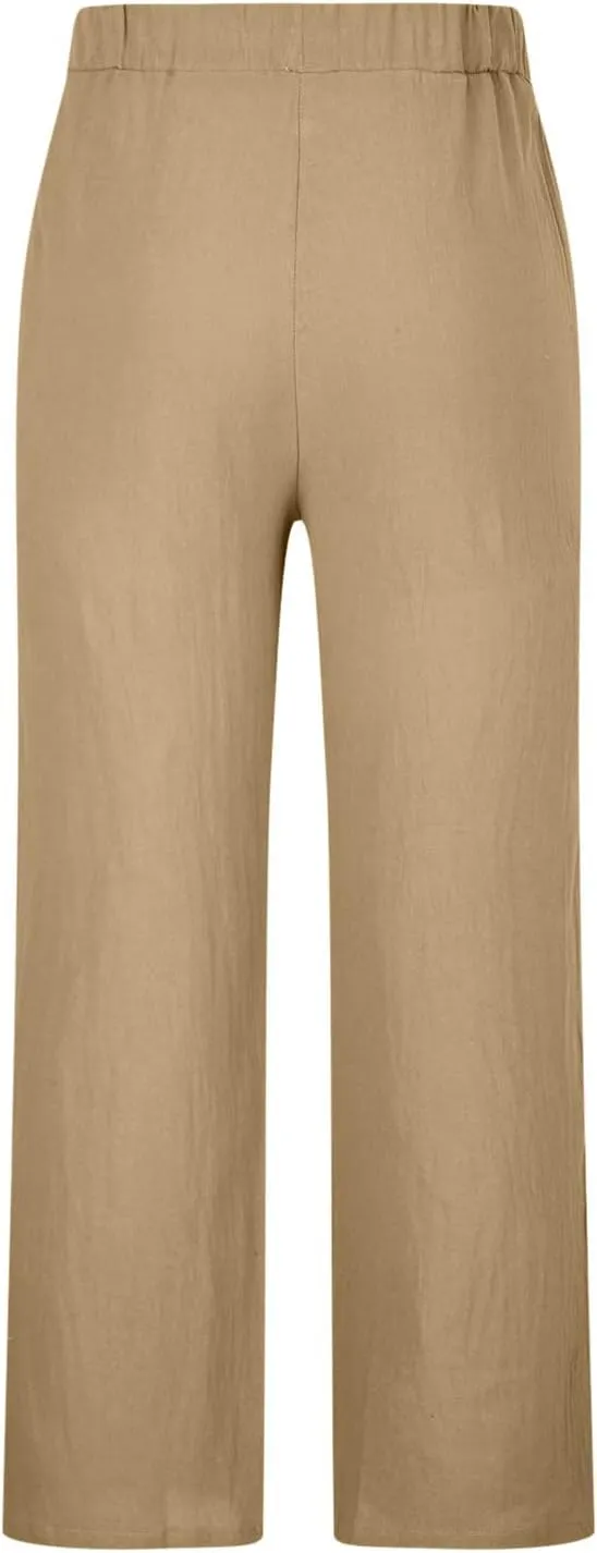Zeiyignr Cotton Linen Pants for Men Casual Lightweight Wide Leg Yoga Beach Pants Loose Fit with Elastic Waist Drawstring