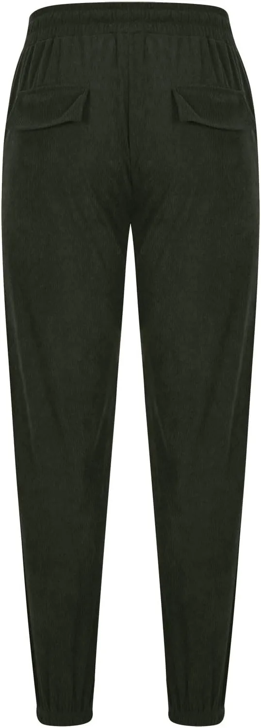 Zeiyignr Mens Corduroy Joggers Pants Casual Cargo Pants Drawstring Elastic Waist Slim Fit Tapered Sweatpants with Pockets