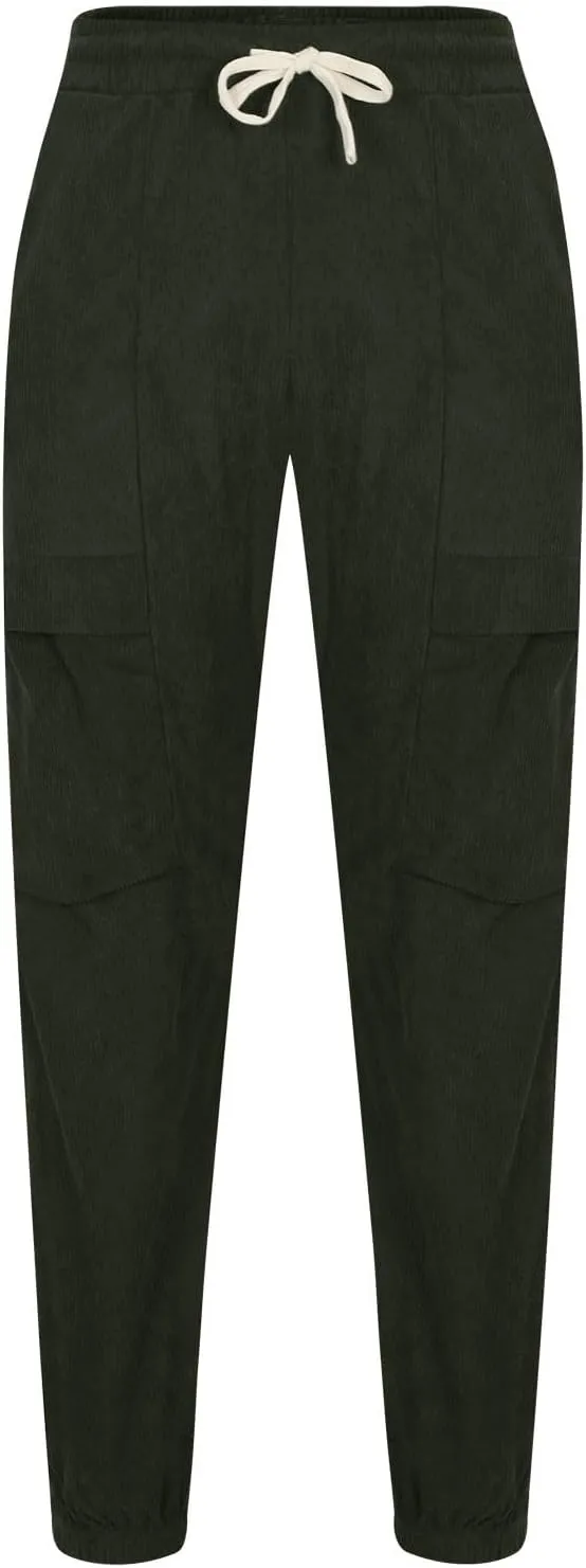 Zeiyignr Mens Corduroy Joggers Pants Casual Cargo Pants Drawstring Elastic Waist Slim Fit Tapered Sweatpants with Pockets